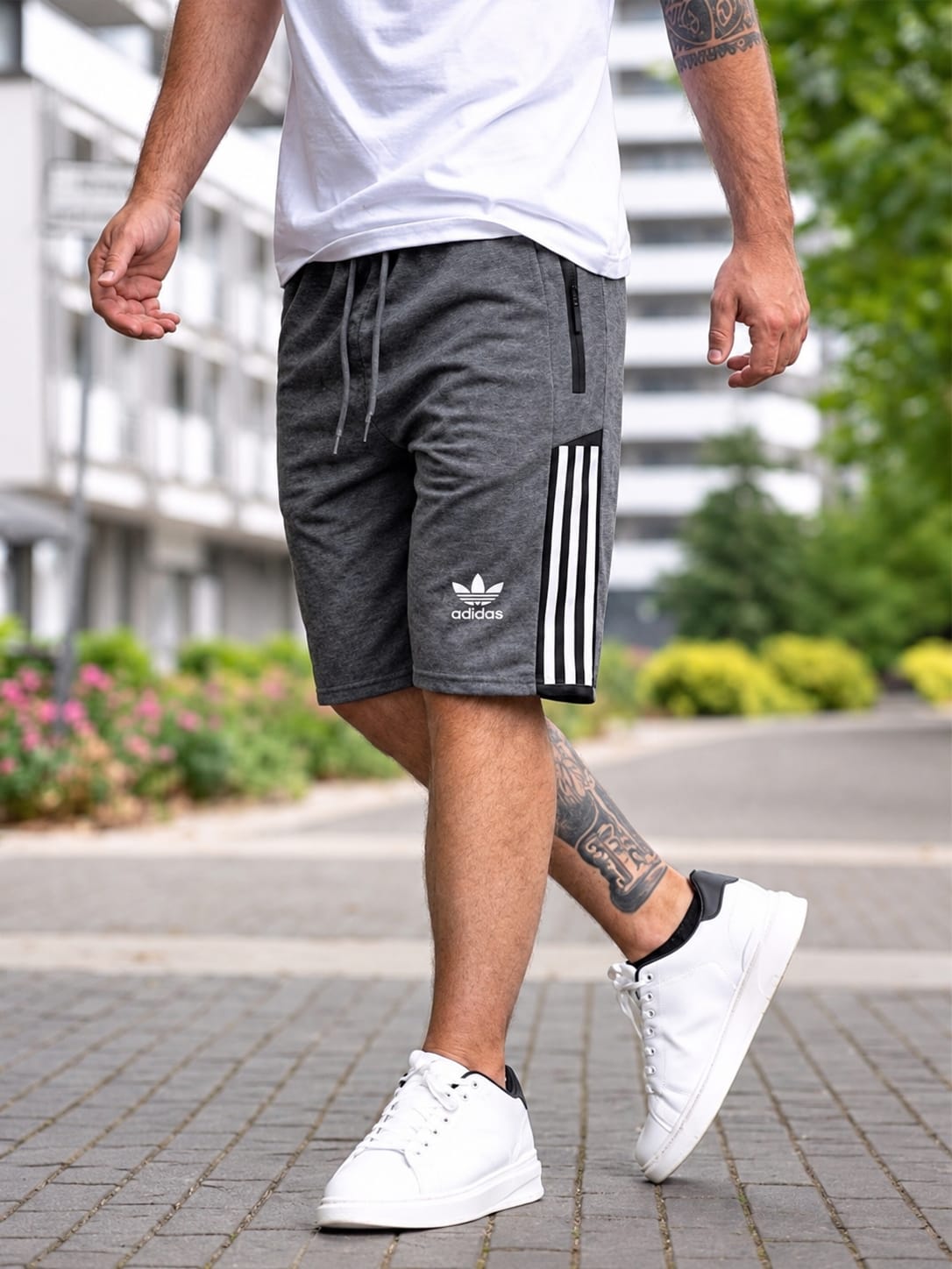 spodenki męskie c.szare adidas 3 paski