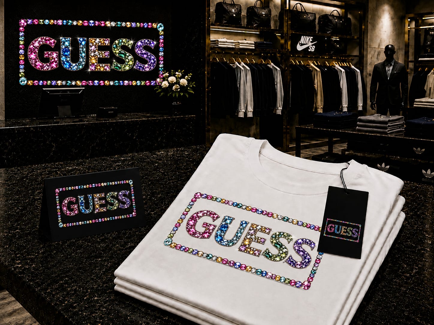 koszulka damska biała- guess kryształki
